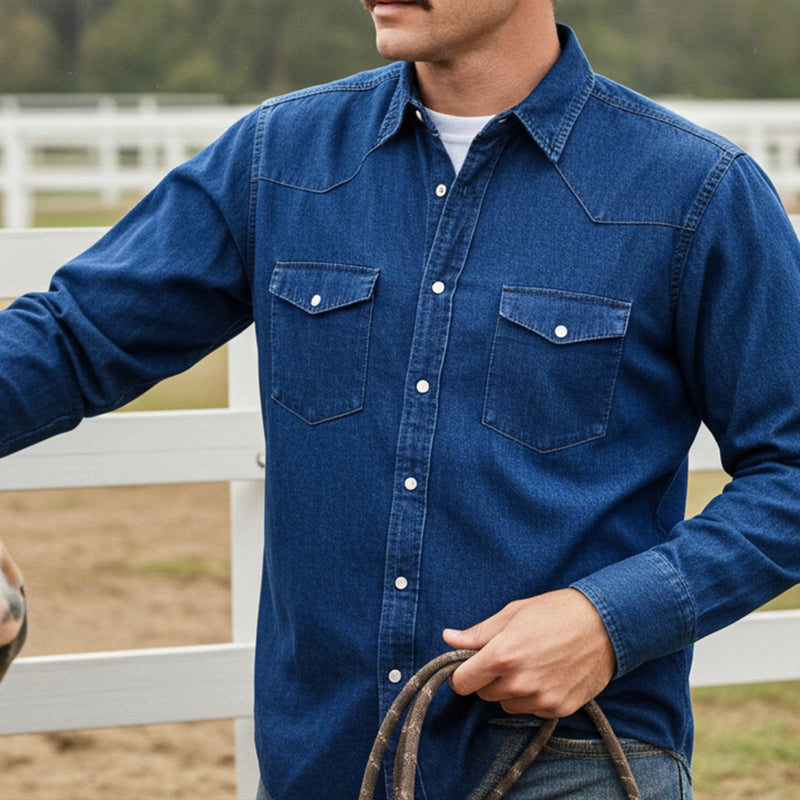 Load image into Gallery viewer, RLLSMS02 - RockinLeather Men's 7.1 oz Dark Denim Western Shirt
