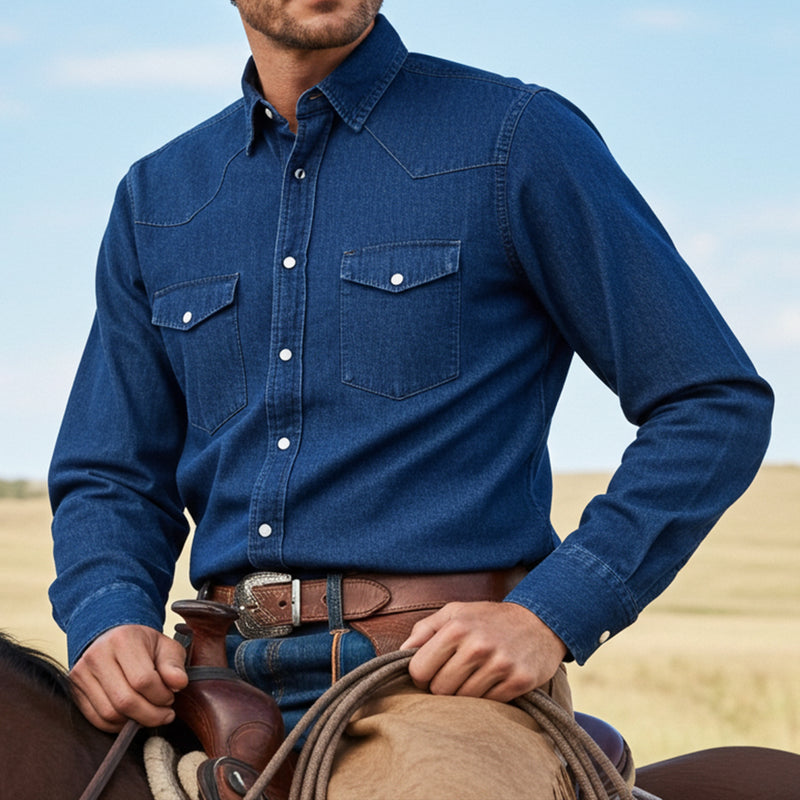 Load image into Gallery viewer, RLLSMS02 - RockinLeather Men's 7.1 oz Dark Denim Western Shirt
