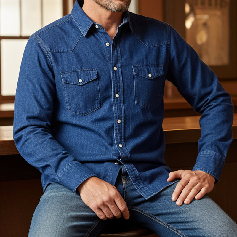 Load image into Gallery viewer, RLLSMS02 - RockinLeather Men's 7.1 oz Dark Denim Western Shirt
