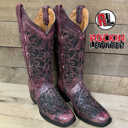 2817 - RockinLeather Women's Magenta Crater Square Toe Western Boot