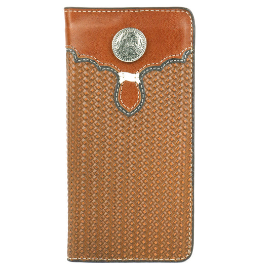 W146 - RockinLeather Basket Weave Rodeo Wallet with Concho & Overlay