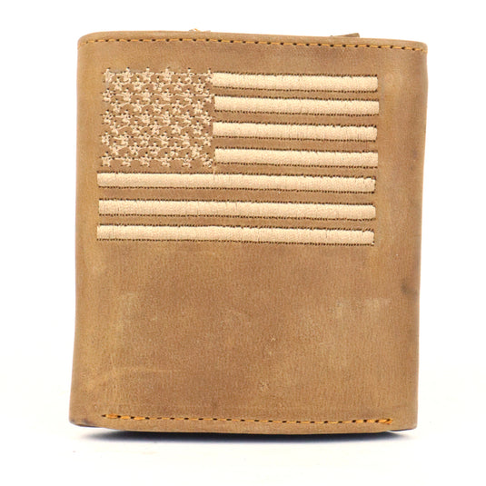 W157 - RockinLeather TriFold Wallet with Embroidered American Flag