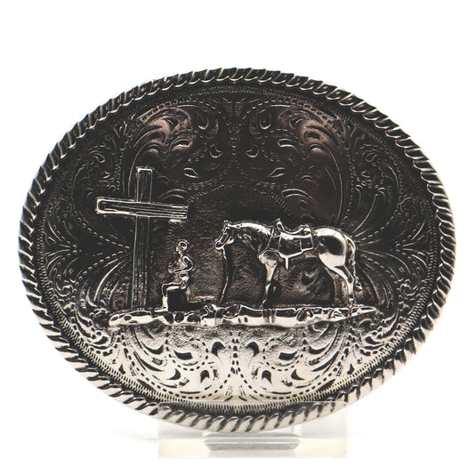 RLB502 - RockinLeather Silver Cowboy Prayer Oval Buckle