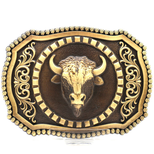RLB011 - RockinLeather Brushed Antique Brass Buffalo Head Belt Buckle