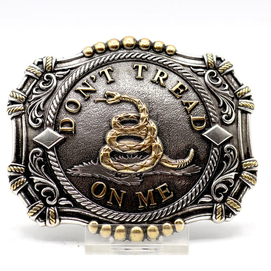 RLB012 - RockinLeather Antique Silver/Gold Don't Tread On Me Belt Buckle