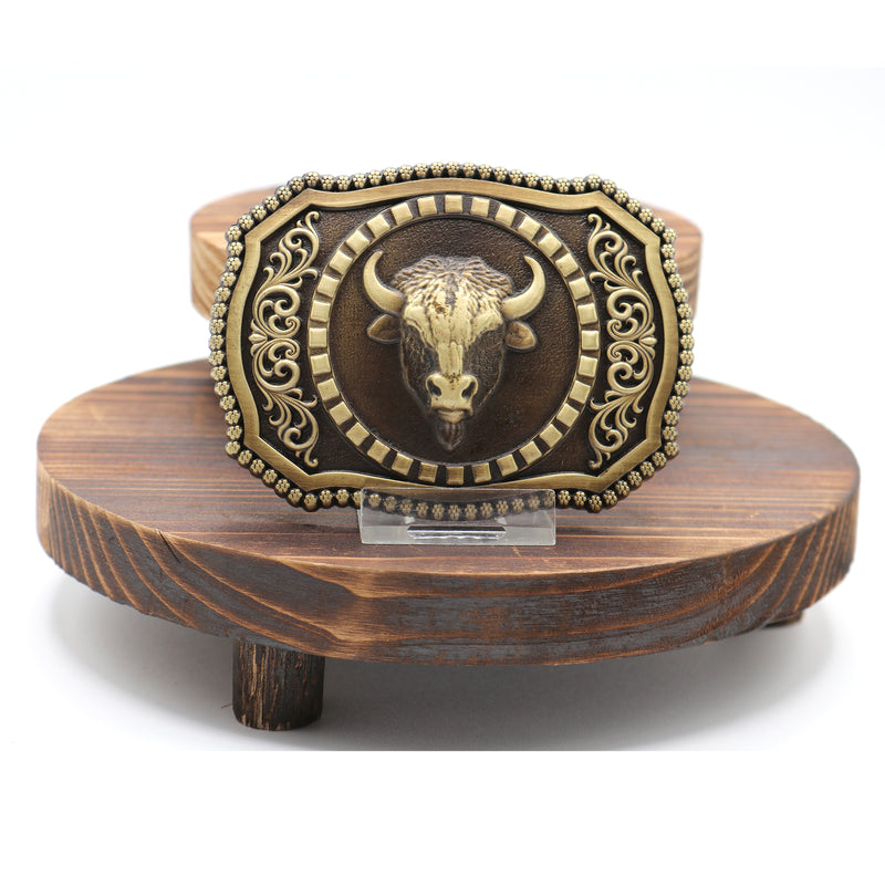 Load image into Gallery viewer, RLB011 - RockinLeather Brushed Antique Brass Buffalo Head Belt Buckle
