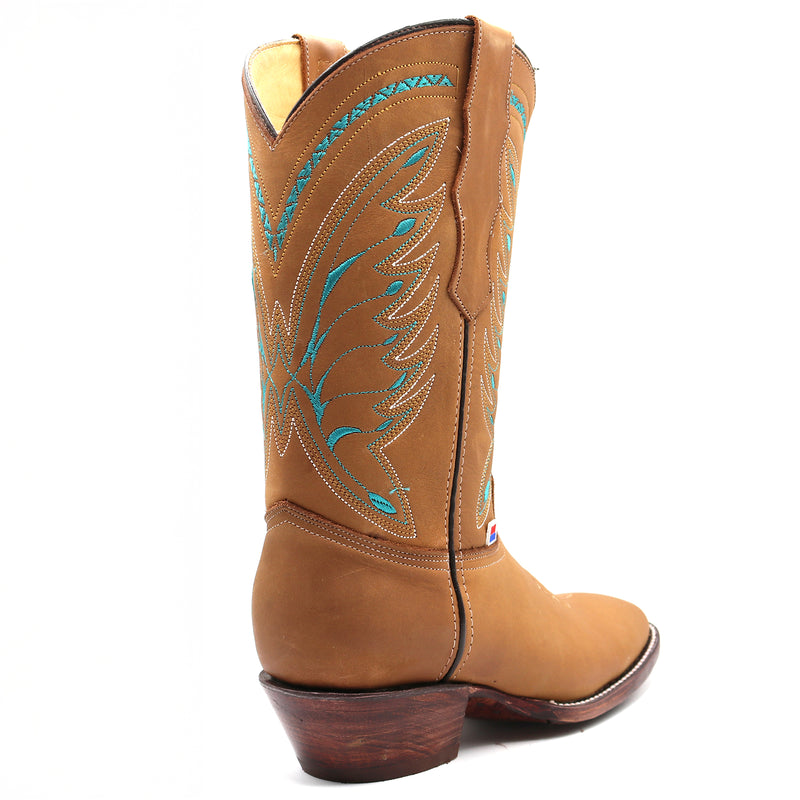 Load image into Gallery viewer, 2214 - RockinLeather Women&#39;s Crazy Horse Tan Western Boot With Blue Embroidery
