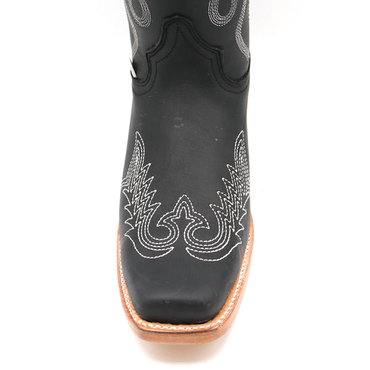 2207 - RockinLeather Women's Black Western Boot With White Embroidery